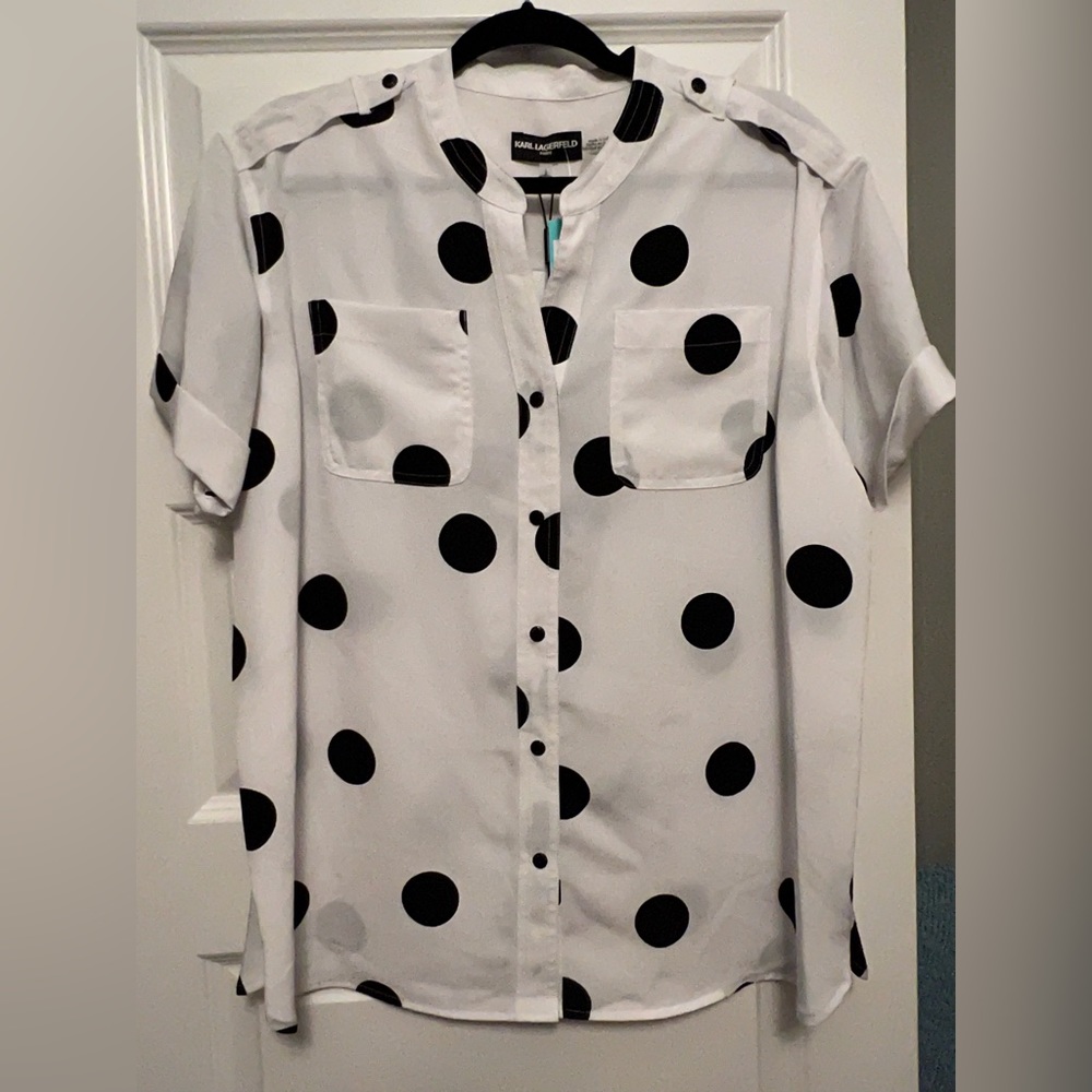 Karl Lagerfeld short sleeve polka dot blouse, size large